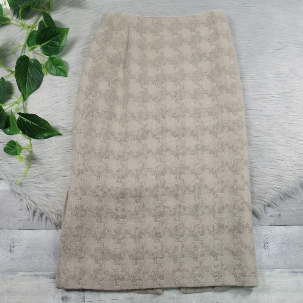 LAFAYETTE 148 Woven Tan Houndstooth Pencil Skirt Women's Size 2